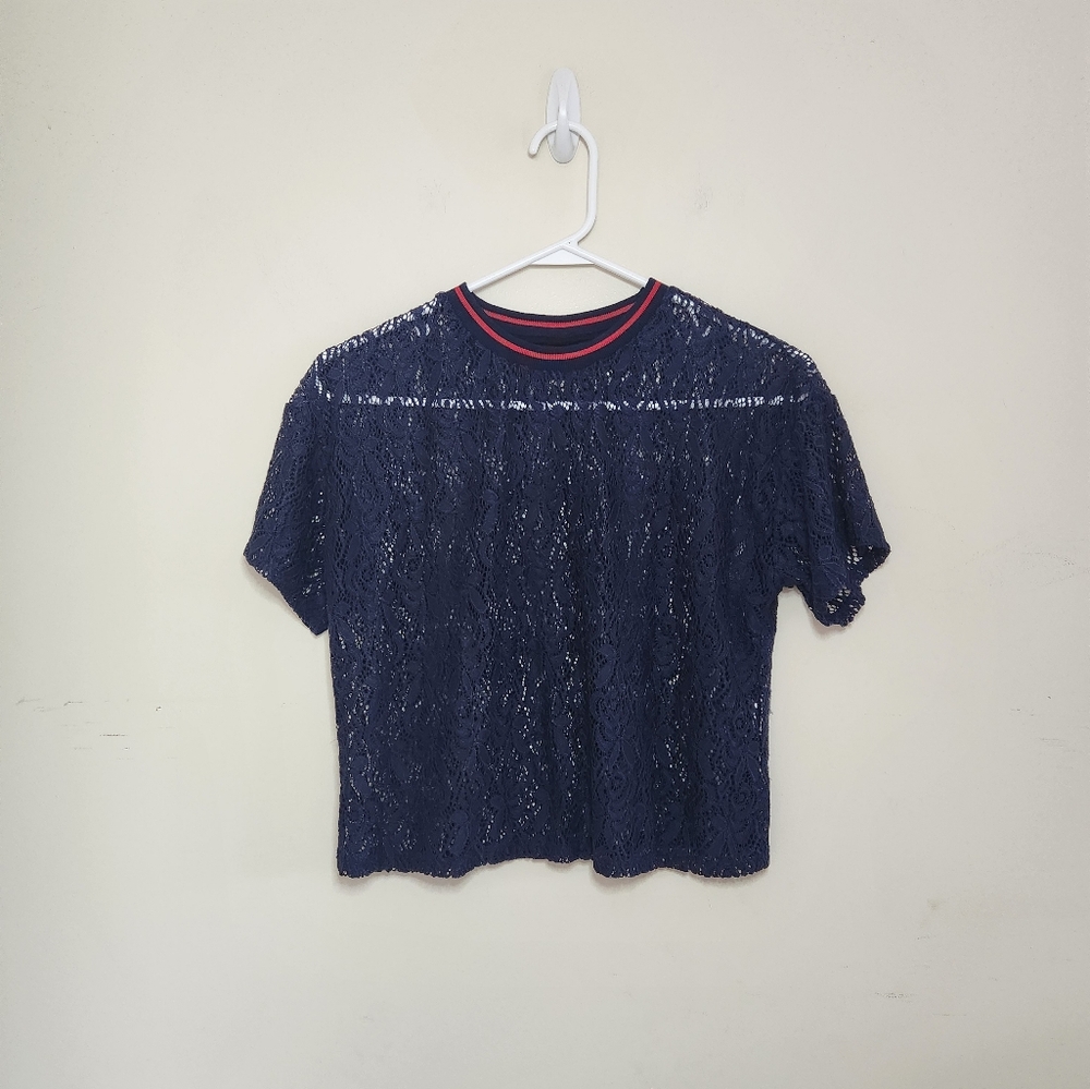 Sybilla Navy Blue Lace Top Sz Large